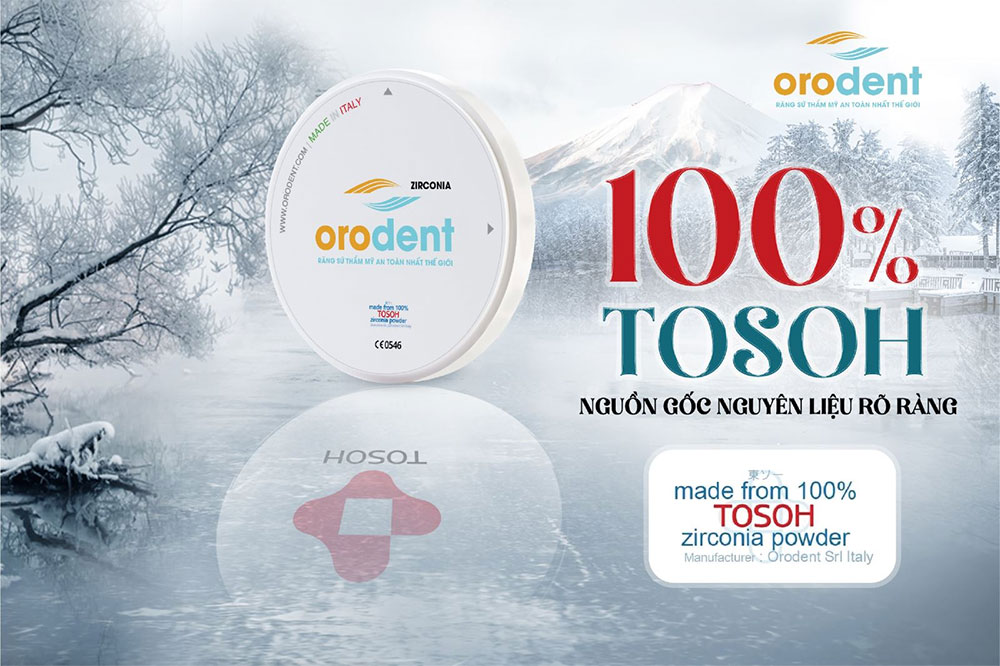 Răng sứ Orodent được làm 100% bột sứ Zirconia của Tosoh 