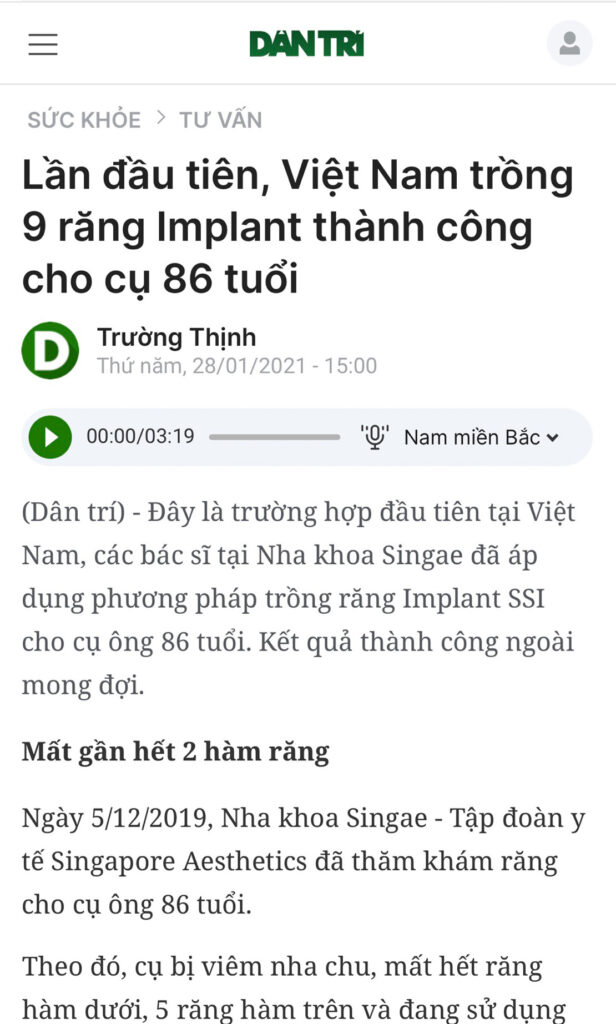 Báo dân trí nói về Nha khoa Singae