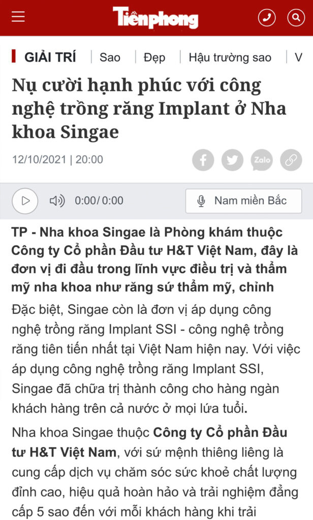 Đánh giá của báo Tiền Phong về Nha khoa Singae